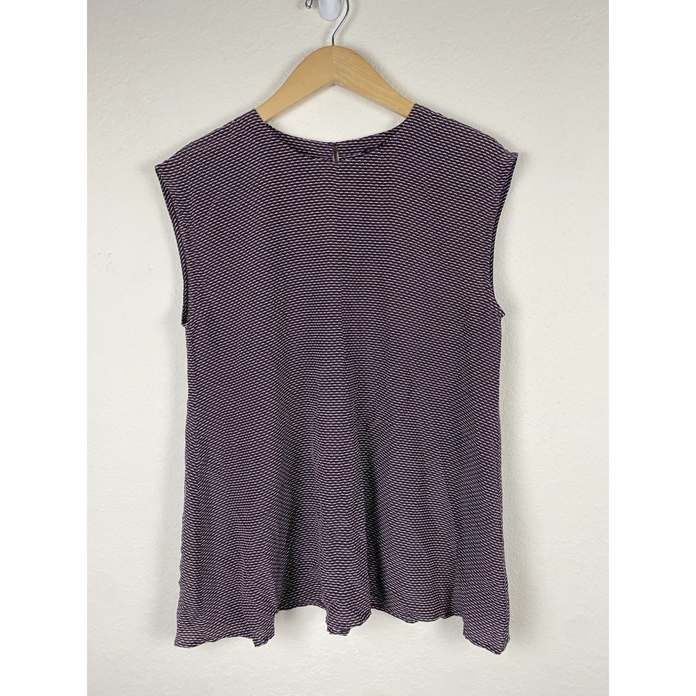 Eileen Fisher S 100% Silk Tunic Top Cassis Crepe Cap Sleeve Purple Swing Luxury